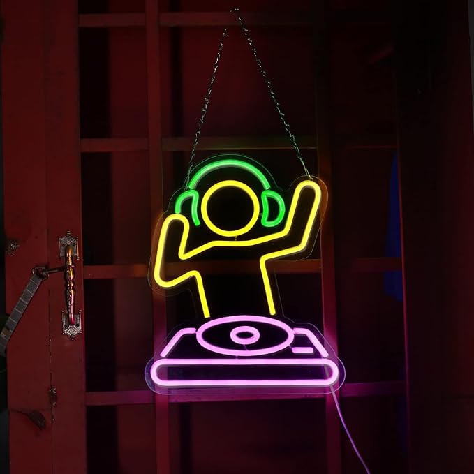 DJ player Neon Sign for Bar USB Operated Neon Light Sign for Man Cave, Anime Neon Sign Dimmable LED Neon Light for Wall Decor, Cute Neon LED Sign for Bar Party Wall Art Decoration