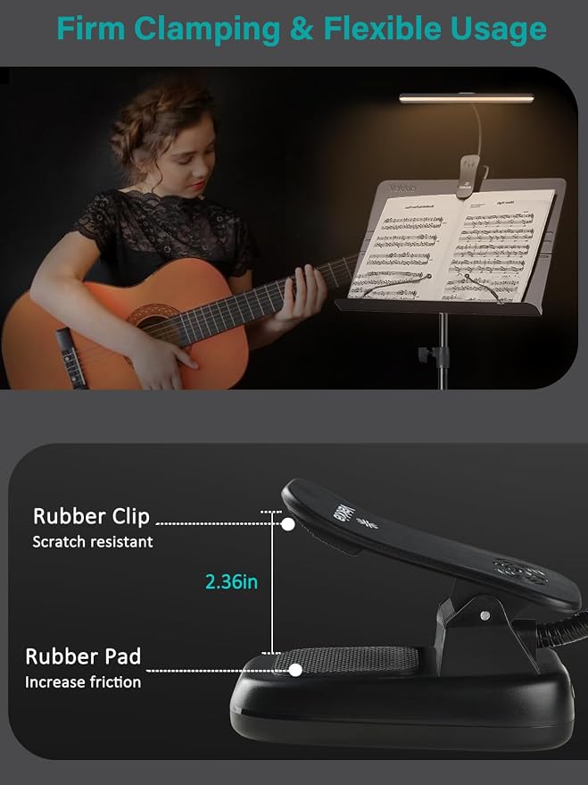 Vekkia Professional 88 LED Rechargeable Music Stand Light | Foldable Clip-on Lamp/Eye-Protective/5 Brightness & 3 Color Temp Adjustments/for Piano, Reading
