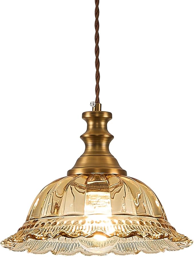 HDDFL Glass Pendant Lights Modern Pendant Lighting Fixtures Hanging Lamp for Kitchen Island Bedroom Dining Room Coffee Shop Hallway Amber and Brass