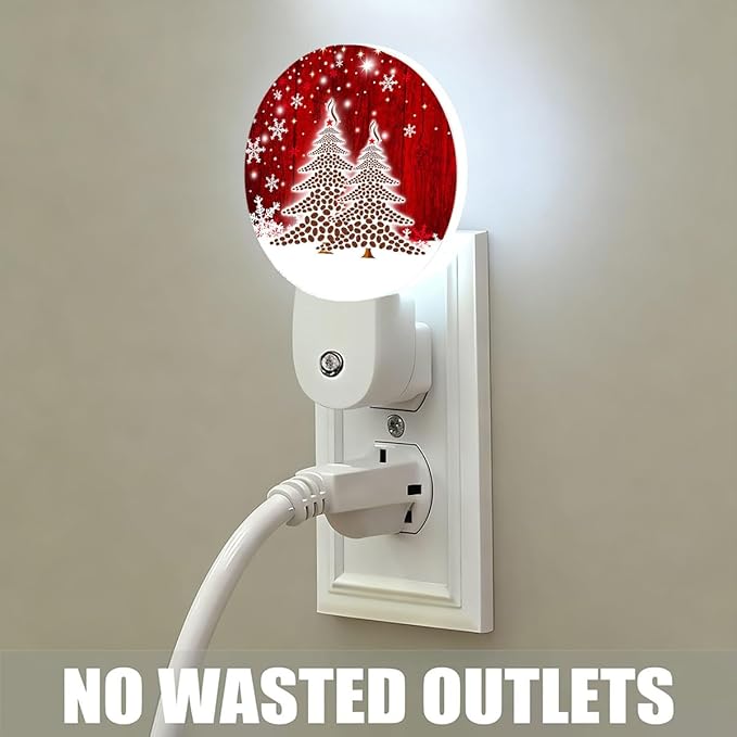 Mugod Red Christmas Plug-in Nightlights Coffee Beans Christmas Trees Snowflakes Night Light Plug into Wall with Dusk-to-Dawn Sensor LED Lighting 0.5W Sleep-Friendly