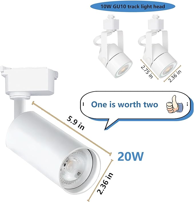 Ultra-Bright H Type White Track Lighting Heads, 12PCS 4000K Natural White 20W 2400lm for Accent Lighting, Dimmable LED Track Lighting Ceiling Spotlight Fixture