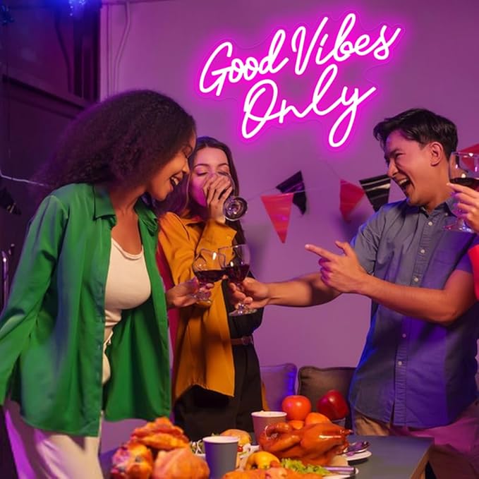 Good Vibes Only Neon Sign，Good Vibes Neon Signs for Wall Decor，Beautiful Pink Good vibes Only Neon Light Sign for Girls Bedroom Decoration，Party，Birthday，Wedding，Salon Shopping Mall Home Wall Decor