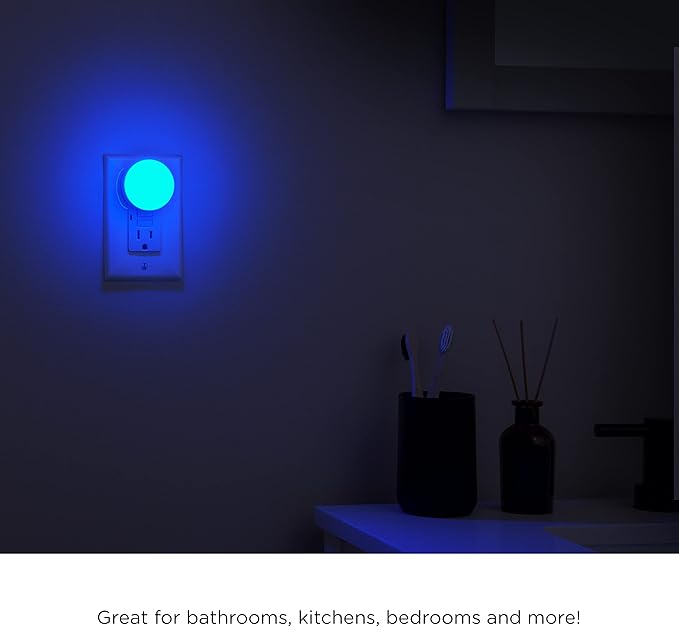 Lights by Night Color Changing Mini LED Night Light, Plug-in, Dusk to Dawn Sensor, Compact, 3 Modes, Ambient Lighting, for Kids or Adults, Bedroom, Bathroom, Nursery, Hallway, 2 Pack, 73683
