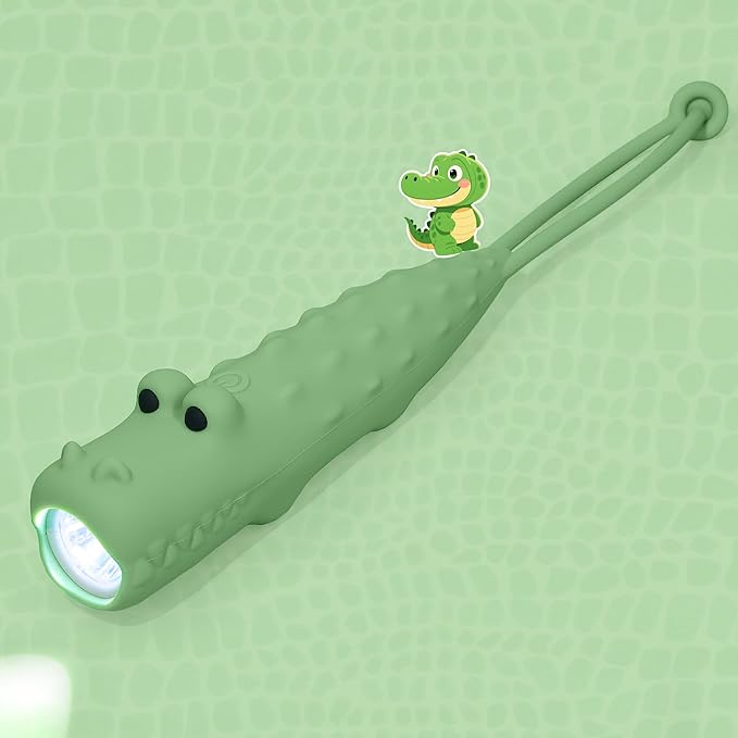 Kids Silicone Flashlight, Dimmable Flashlight for Toddlers Kids Boys Girls, Rechargeable Hanging Night Light for Camping, Night Walks and Home Use, Fun Animal Themed Portable Torch