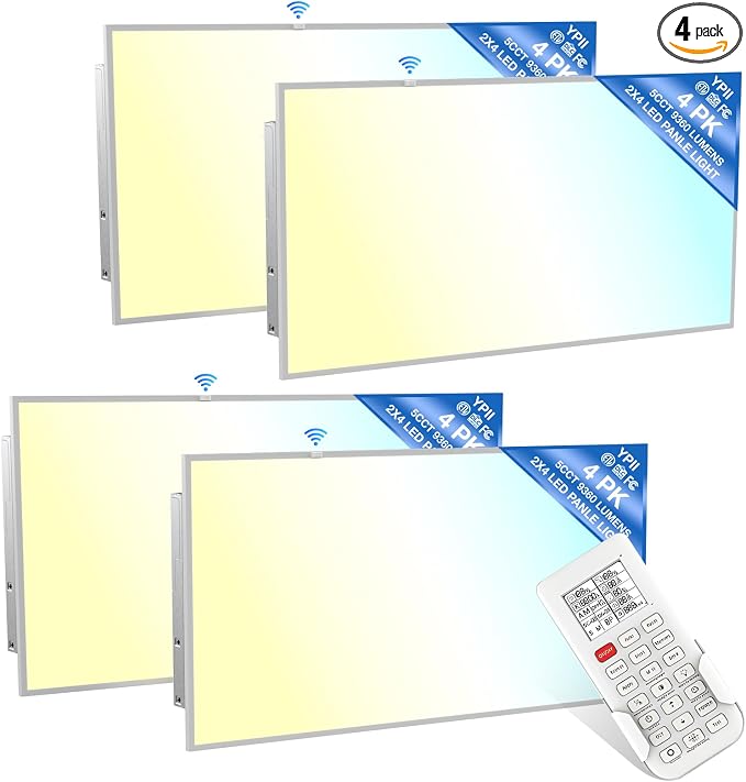 LED Flat Panel Light LED Drop Ceiling Light Fixture, 5 CCT 3000K-6500K Adjustable & 5 Wattage 30-72W Selectable Recessed Back-Lit Fixture for Office(4Pack 2x4 with Motion Sensor and Remote)