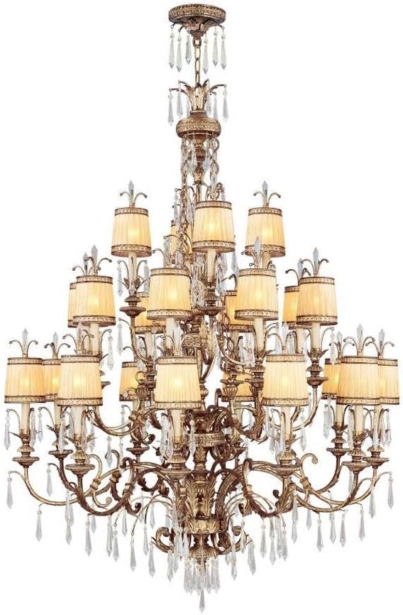 Livex Lighting 8815-65 Chandelier with Crystal and Hand Crafted Gold Dusted Glass Shades, Vintage Gold Leaf