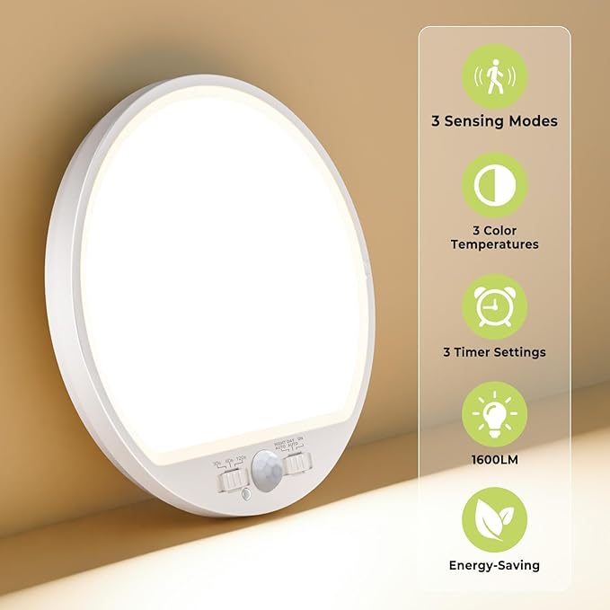 hepside 4 Pack Motion Sensor Ceiling Light Wired, 3000K/4000K/6500K LED Flush Mount Ceiling Light Fixture, 7Inch 15W Motion Sensor Light Indoor with Timer for Closet Stair Porch Hallway Pantry,White