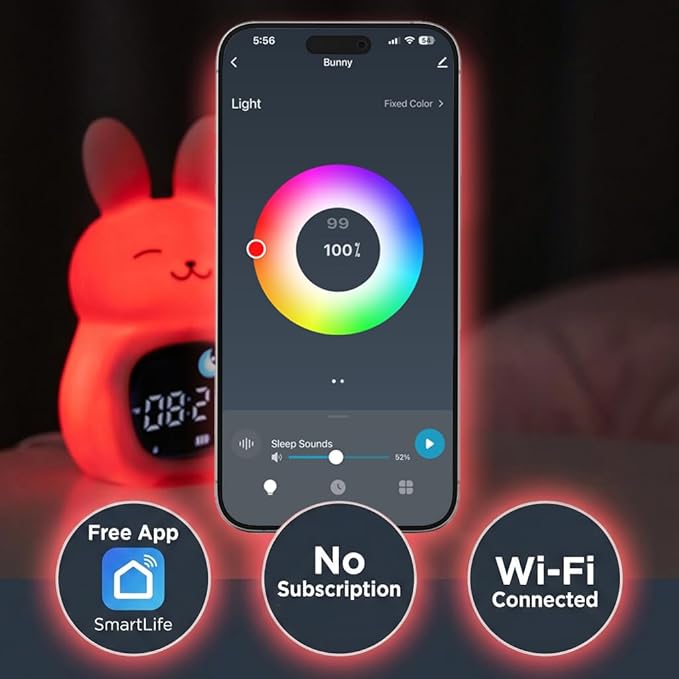 Bumble & Bright Kids Sleep Trainer with App Control - OK to Wake Clock for Kids Ages 4+, Color-Changing Night Light, Alarm & Sound Machine, Simple 1-Routine Setup, Free App, USB-C