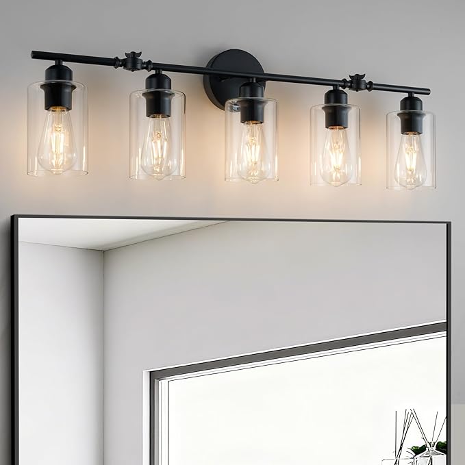 5-Light Bathroom Light Fixtures, Matte Black Vanity Lights for Bathroom