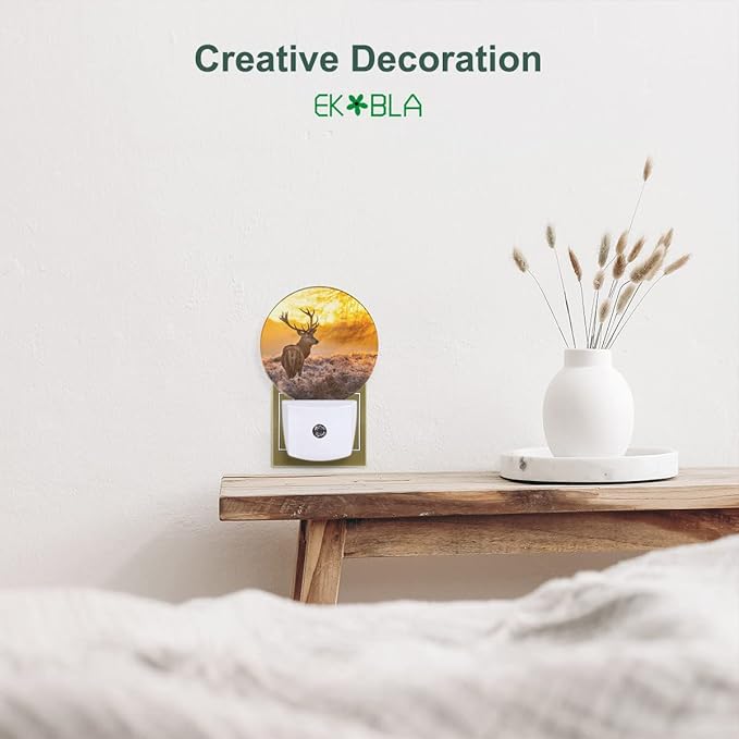 EKOBLA Reindeer Night Light Dusk Nature Scenery Elk Animal Deer Night Lights Plug into Wall Dusk to Dawn Auto on Off Home Decorative Nightlight LED Gifts for Women
