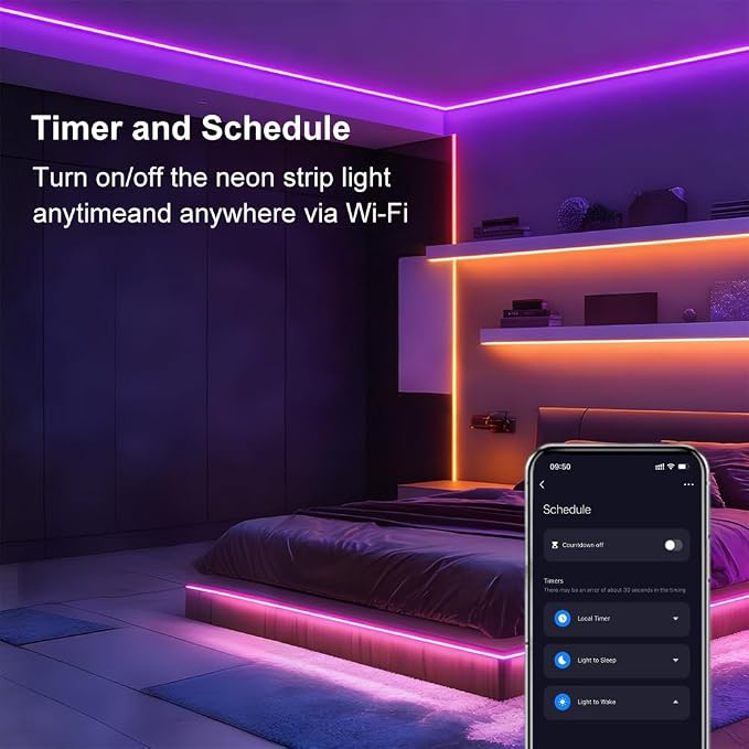 Smart Neon Rope Lights, 16.4FT RGBW LED Strip | Alexa Compatible, Ultra Bright, Plug-in Adapter Powered, IP65 Waterproof Flexible, App Control & Music Sync