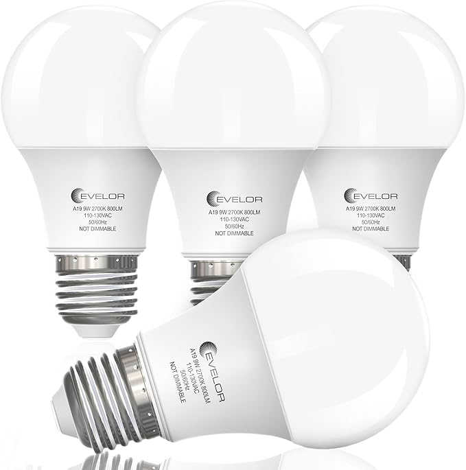 A19 LED Light Bulbs,60 Watt Equivalent Soft White 2700K with E26 Base,Efficient 9W,800 Lumens Non-Dimmable Warm White LED Bulbs,15000 Hours, Ideal for Bedroom Living Room 4-Pack