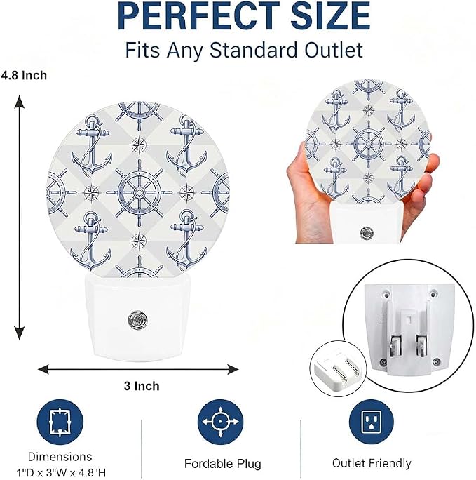 LED Night Light Ship Anchor Night Lights Plug into Wall Auto on/off | Compass Nautical Vintage Plug-in Night Light with Dusk to Dawn Sensor, Energy Saving Nightlight for Hallway Kitchen