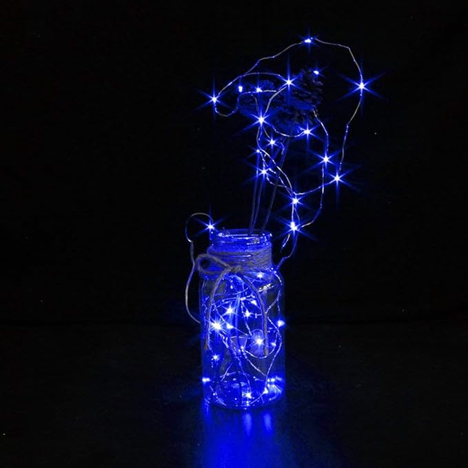CYLAPEX 12 Pack Blue Fairy Lights String Battery Operated Fairy Lights Starry String Lights on 7ft Silvery Copper Wire DIY Christmas Decoration Costume Wedding Party Halloween Easter