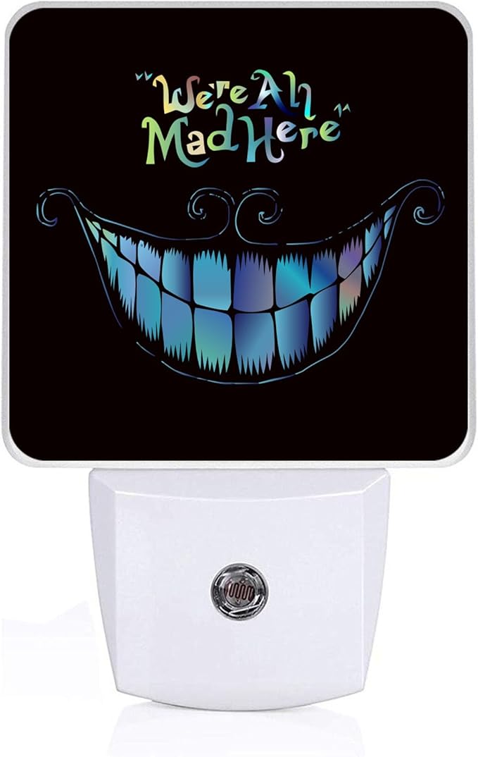 Halloween Alice Smile Night Light, Plug-into Wall We are Mad Here Nightlight Lamp with Dusk to Dawn Sensor, Led Lamp 0.5W Energy Efficient for Boys Girls Adults Home Decor