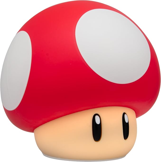 Paladone Super Mario Super Mushroom SquishyGlo Light – Rechargeable Silicone Night Light with 3 Brightness Levels, Official Nintendo Lamp