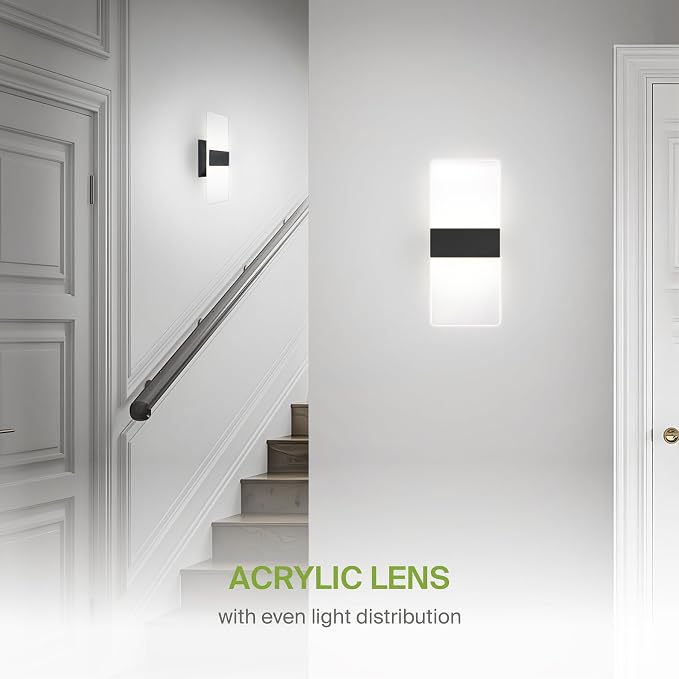 ASD 12 Inch Indoor LED Wall Sconce - 12W 2700K-5000K Dimmable Black Wall Sconce Lights for Living Room, Bedroom, Bathroom, Hallway - Modern Wall Sconces Hardwired, UL Interior Light