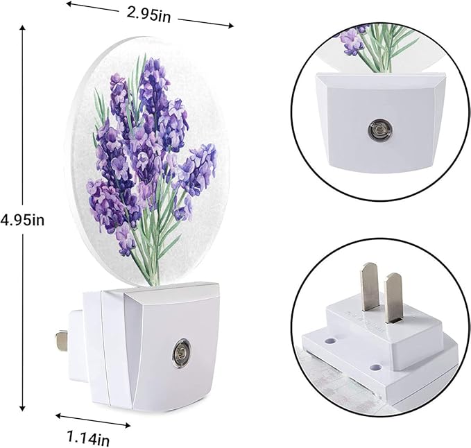 EKOBLA Lavender Night Light, Hope Flowers Purple Blossoms Floral Bouquet Night Lights Plug into Wall for Boys Girls, Led Lamp for Stairway Bedroom 0.5W Nightlight Sleep Friendly