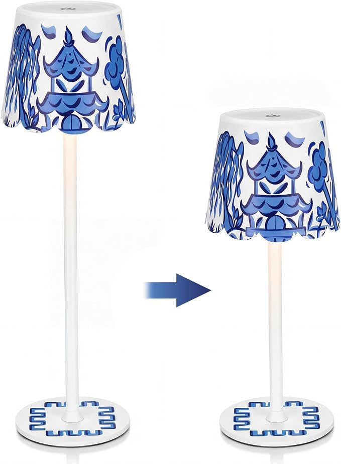 Pickmesh 1 Pack Chinoiserie Mahjong Lamp Scalloped Edge Chinoiserie LED Cordless Table Lamp 3 Color Modern Rechargeable Lamps for Mah Jong Table Living Room Nightstand Desk