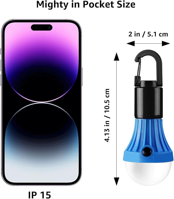 Lepro Portable LED Camping Lantern, Camping Essentials with 3 Lighting Modes, Hanging Tent Light Bulbs with Clip Hook for Camping, Hiking, Hurricane, Power Outages, Batteries Included, 2 Packs