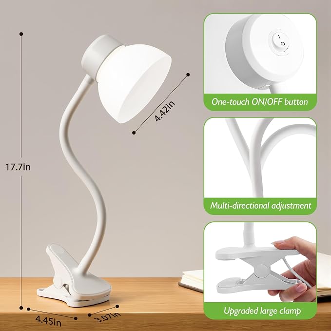 Desk Lamps for Home Office,Small LED Reading Lamp,5000K Eye-Care Desk Light | Clip On Desks Lamps for College Dorm, Kids Desk, Bed Headboard, Flexible Gooseneck, Compact Small Table Lamp
