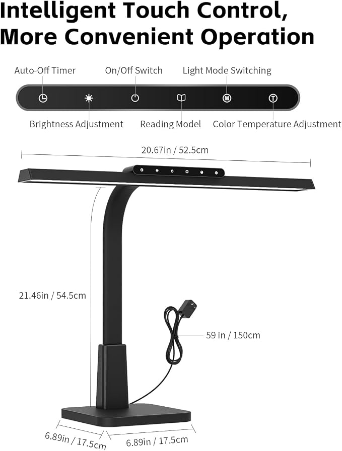 Desk Lamp with Stable Base, 1600LM Computer Desk Light with Timer Function | Eye-Caring Desk Light for Home Office, 3 Color Modes Stepless Dimming Task Light with Memory Function