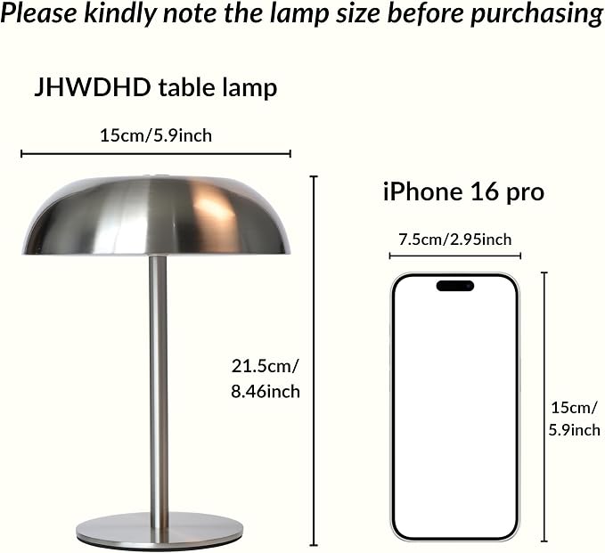 2 Pack Cordless Mushroom Table Lamp, Rechargeable, Dimmable 3 Color, Silver | Small, 8.46in, Portable, Easy to Assemble, Metal Structure, Rechargeable, Suitable for Bedroom, Café, and Bar Counter