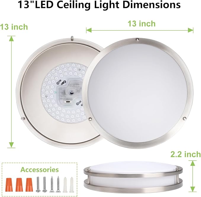 Flush Mount Ceiling Light - 8 Pack 36W 3000K/3500K/4000K/5000K/6000K Dimmable Led Ceiling Light Fixture for Kitchen Hallway Bedroom Bathroom (8, Brushed Nickel, 12 Inch)