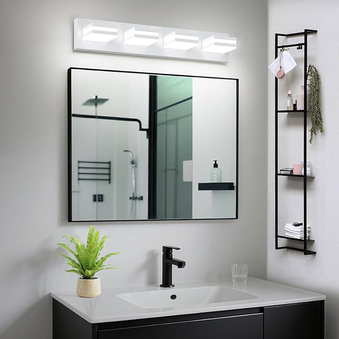 IZORRO LED Modern Bathroom Lights Fixtures(4-Light,Dimmable),Matte White Acrylic Wall Lighting,Vanity Lights for Bathroom Over Mirror - 6000k 24In （No Assembly Required）