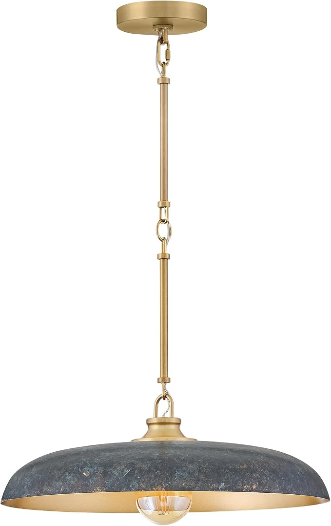 Hinkley Sadie 18" Medium Dome Pendant, Antique Verdigris/Lacquered Brass | Two Tone Saucer Chandelier, Includes (5) 7" Downrods, Needs a Med. LED Bulb, Adjustable Height, Dining Room, Kitchen