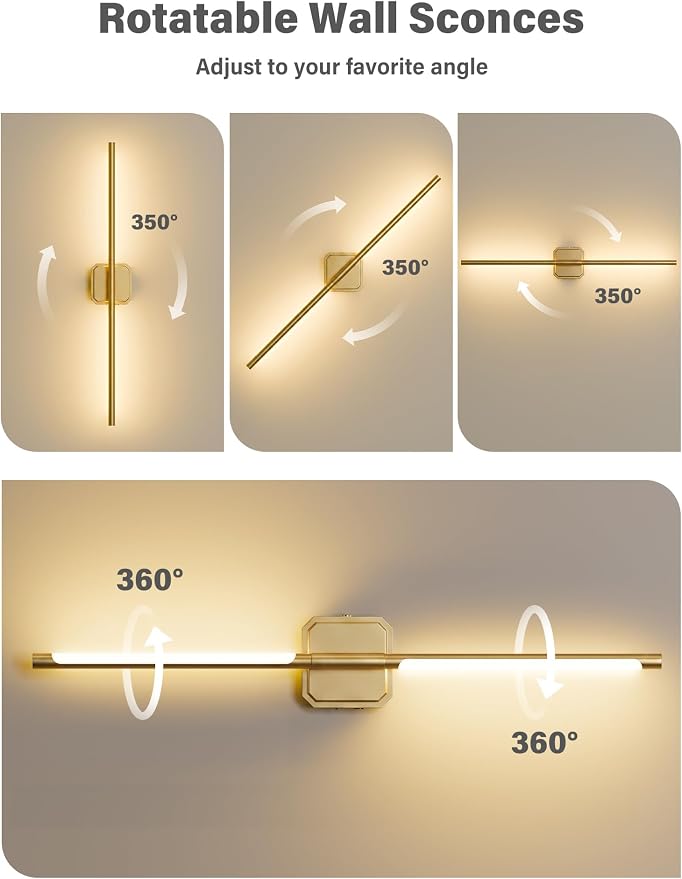 Battery Operated Wall Sconces Set of Two, Wireless Wall Lights Touch & Remote Control Rechargeable LED Wall Lamp 2700K-6000K Dimmable Lights for Living Room Bedroom Bathroom Hallway( 29 ", Gold)