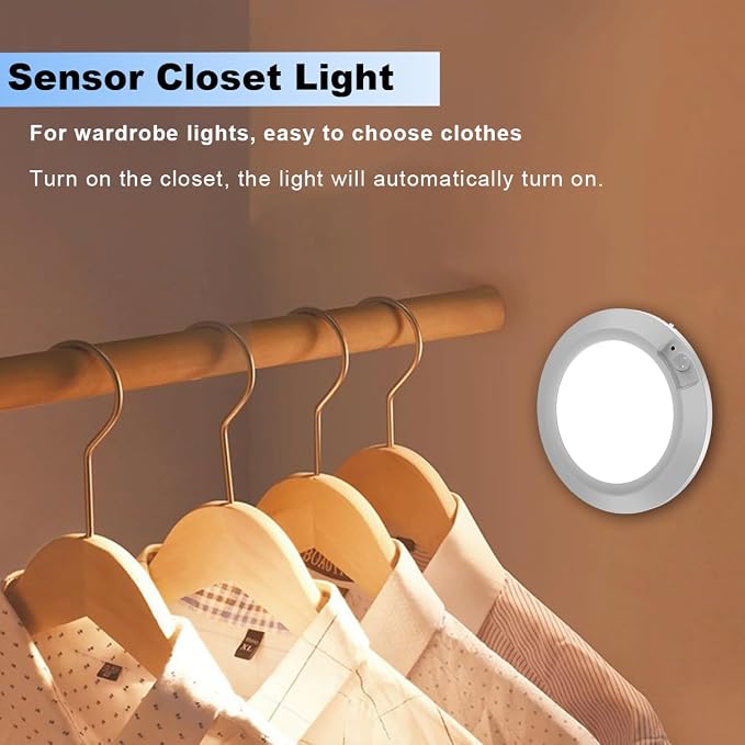 LED Motion Sensor Light Indoor, Battery Operated Ceiling Light | Wireless, Stick-on Under Cabinet Closet Light No Wiring, 210LM 6000K Daylight, for Hallway Shed Pantry, 2-Pack