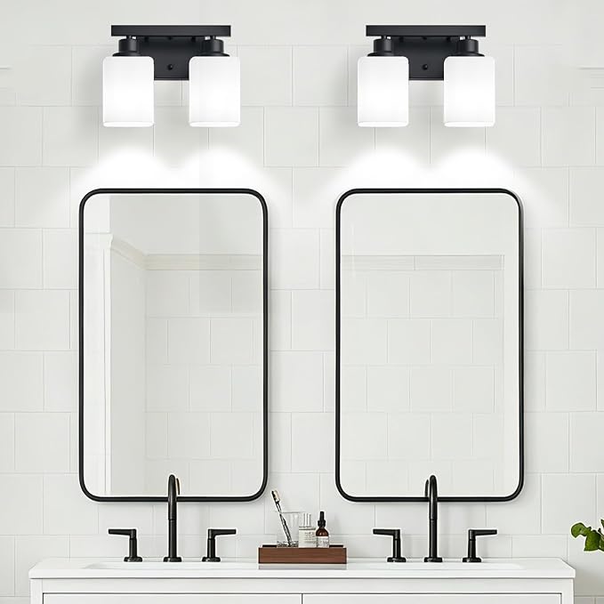 2 Light Bathroom Vanity Light,Matte Black Vanity Lights with Clear Glass,Bathroom Lighting Fixtures Over Mirror,Wall Light Fixtures for Living Room,Bedroom,Hallway(E26 Base)