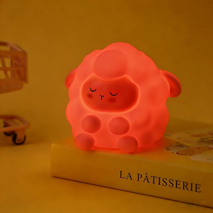 Rechargeable Sheep Night Light for Kids Gift, Soft Silicone Touch LED Lamp, 7 RGB Colors Changing with 3 Adjustable Brightness, Cute Animal Nursery Bedside Nightlight