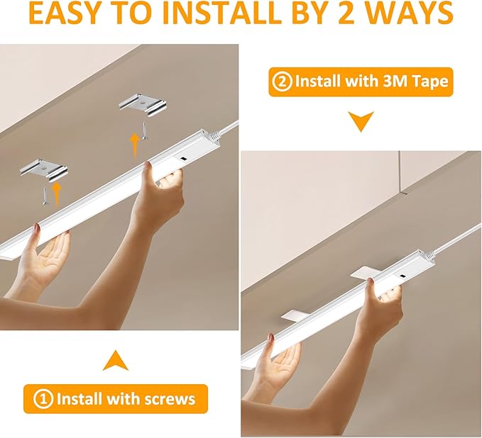 16 Inch Under Cabinet Lights with Hand Wave, 2 Pack Under Counter Light with Dimmable and Colour and Brightness Adjustable Over The Sink Lighting,LED for Kitchen Cabinet with Wire and Plug, Cupboard