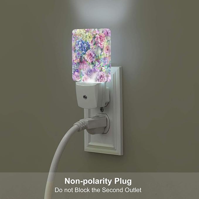 Rose Pink and Blue LED Plug-in Night Lamp 2 Piece Set, Auto Sensor Emergency Romantic Valentine's Nightlights Set of 2 for Bedroom Bathroom Night Stairs Hallway Toilet