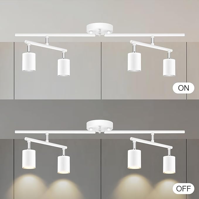 Track Lighting Fixture Ceiling, White Ceiling Light for Kitchen, 30" Modern 4 Light Track Lighting Kit, Wall Light Wireless, Spotlight with Rotatable Heads, LED Track Lights for Bedroom(NO Bulb)