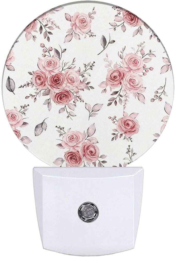 EKOBLA Pink Rose Night Light, Boho Blush Floral Night Lights Plug Into Wall with Dusk to Dawn Sensor, LED Nightlights for Bedroom, Bathroom, Hallway, Kitchen