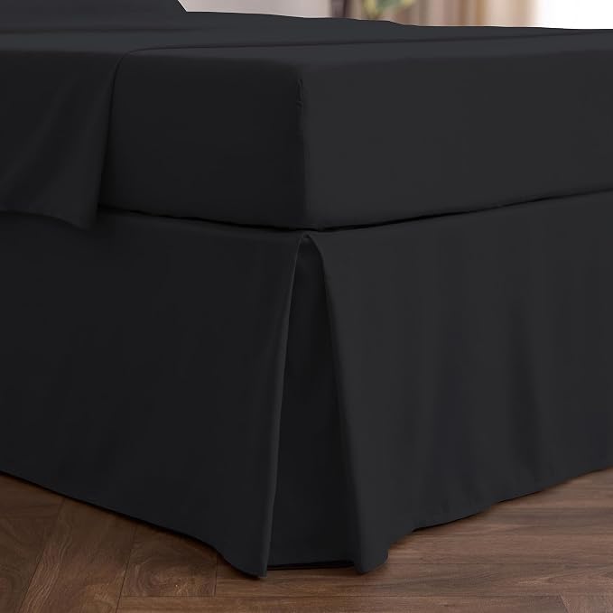 Mellanni Bed Skirt Cal King Size - Tailored Drop Bed Skirting | 15-Inch Pleated Dust Ruffle - Hotel Luxury Bedding - Wrinkle, Fade, Stain Resistant - 1 Bedskirt (Cal King, Black)