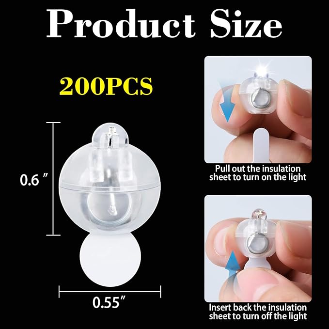 200Pcs Mini LED Ballon Lights Long Standby Time Waterproof Mini Light,Round Ball Lamp for Latex Balloon Paper Lantern Party Wedding Festival Christmas Halloween Decorative(White)