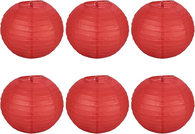 PATIKIL 8 Inch Paper Lanterns, 6 Pack Round Folding Hanging Lamp Shade for Wedding Home Party Festival Celebration, Red