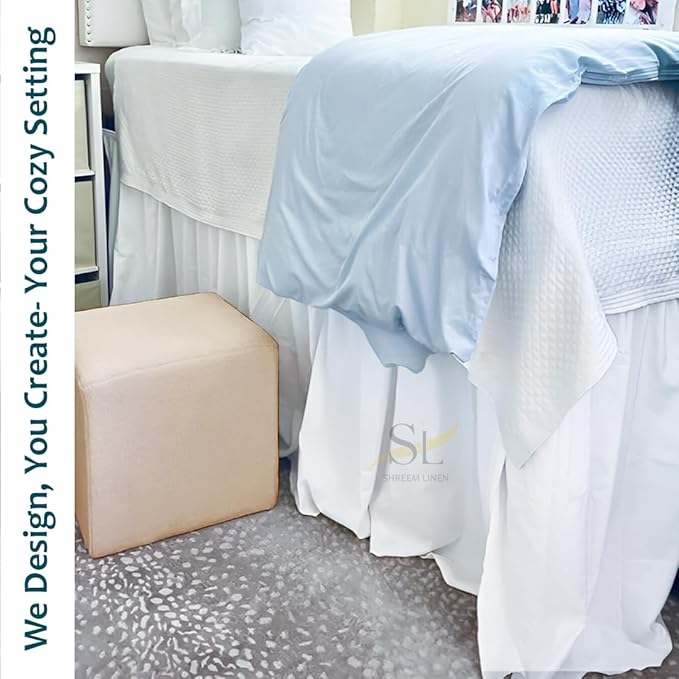 Shreem Linen Dorm Room Bed Skirt Twin XL 42 Inch Drop, 100% Microfiber Extra Long Bedskirt, White
