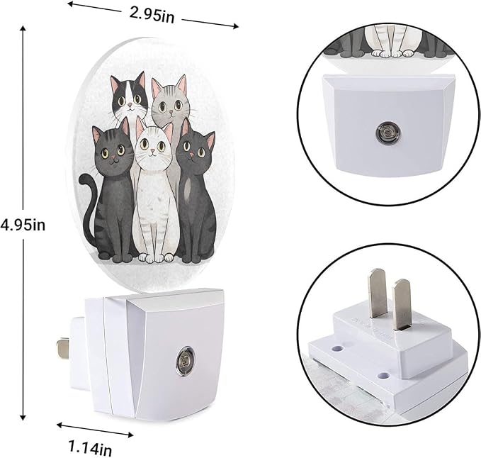 EKOBLA Cute Cat Night Light, Gray, Black and White Kitten Night Lights Plug Into Wall with Dusk to Dawn Sensor for Boys, Girls and Bedroom Decor