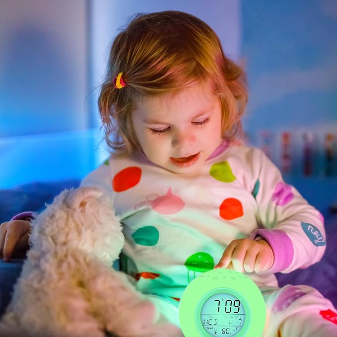 Tarklanda Alarm Clock for Kids,Moon Stars Projector Alarm Clock,7 Color Changing Night Light,Snooze Touch Control Temperature for Kids’ Bedroom, Digital Clock for Girls Boys Children Birthday Gifts