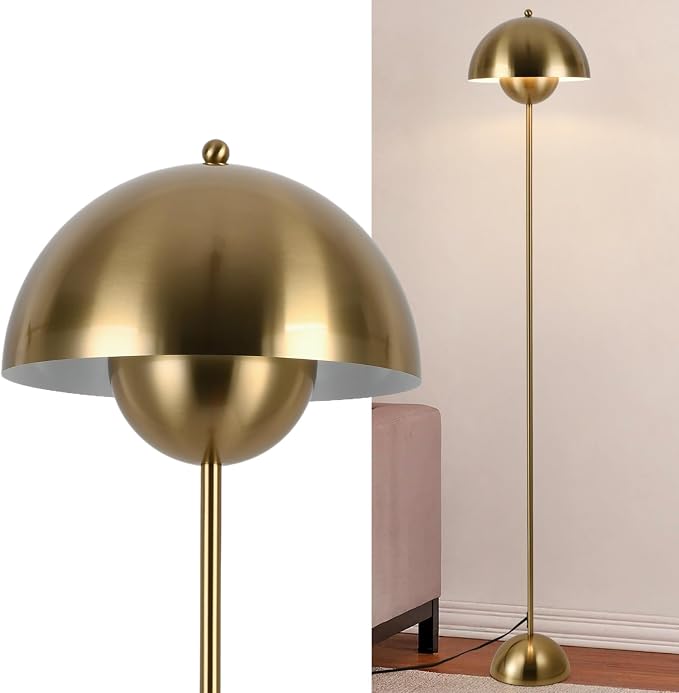 Mid-Century Modern Metal Bud Floor Lamp for Home and Office, Brass Gold | Indirect lighting, fits narrow spaces,fit for bedroom, living room & office, match with modern, industrial, farmhouse decor
