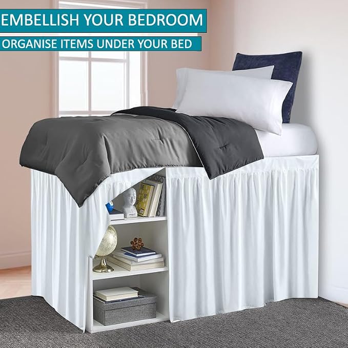 Dorm Room Bed Skirt, Twin XL - 32 inch Drop, Dust Ruffled Bed Skirt for College Dorms, 100% Microfiber - White