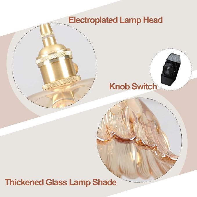 Plug in Pendant Light Fixtures,Hanging Light Fixture Flower Amber Glass Pendant Light 11 inch E26 Pendant Lighting for Kitchen Island, Bedroom, Dining Room, Living Room