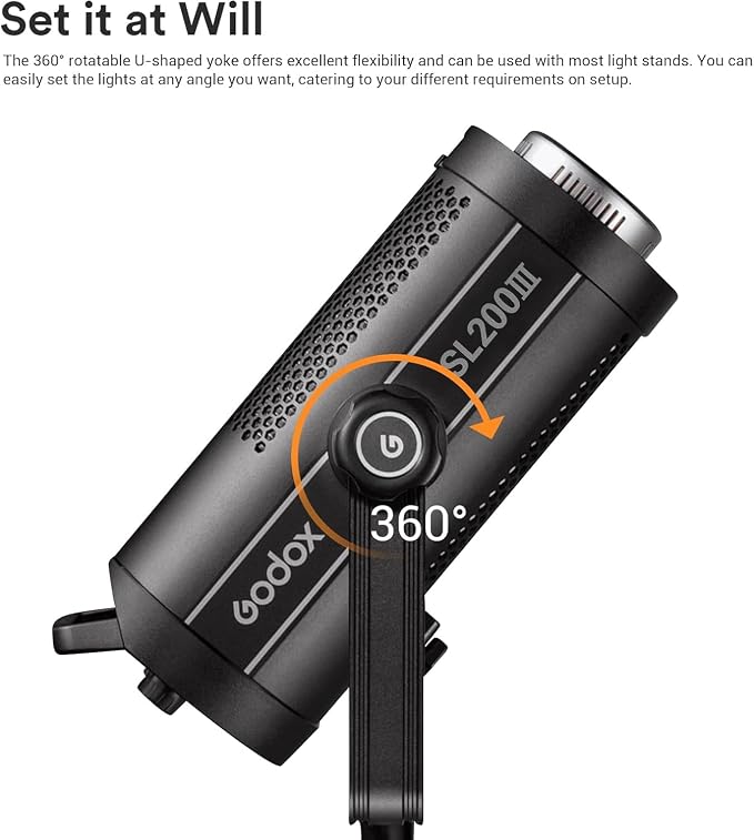 Godox SL200III 215W Daylight LED Video Light – 95600 Lux@1M 5600K, CRI 96+ 8 FX Effects, Silent Mode, App Control High-Power Bowens Mount Studio LED Light for Filming & Video Recording