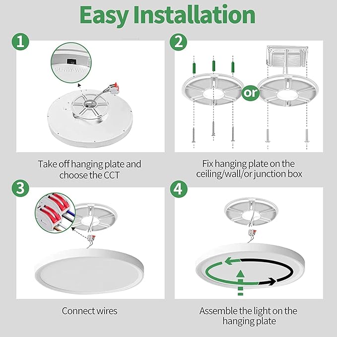 12 Inch 12PK Dimmable LED Flush Mount Ceiling Light,2700K/3000K/4000K/5000K/6000K CCT Selectable, Round Flat Panel Ceiling Lamp for Bedroom/Bathroom/Living Room (White, 12" 12PK)