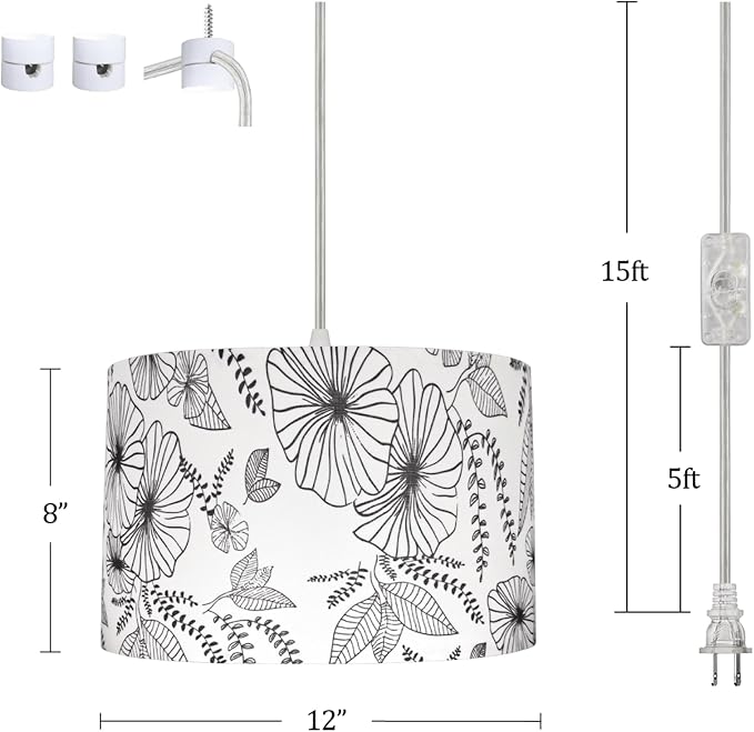Hanging Lamp Plug in Pendant Light 2 Pack with Remote Control, 15Ft Hanging Lights with Plug in Cord Flower Lamp Shade Hanging lamps for Living Room Plug in Hanging Light Fixture for Bedroom, Kitchen